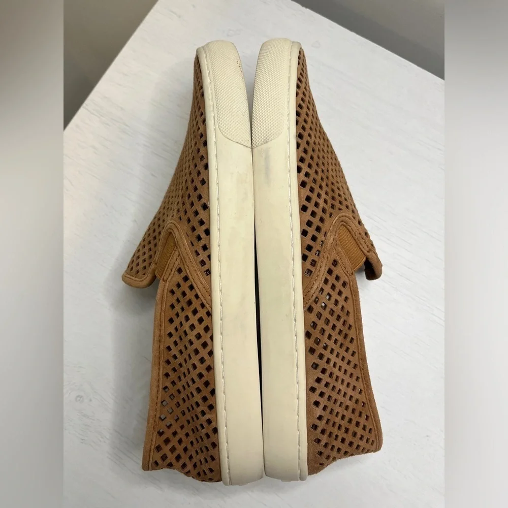 Tory Burch Jesse Suede Perforated Sneaker Tan Sz 9 Slip On